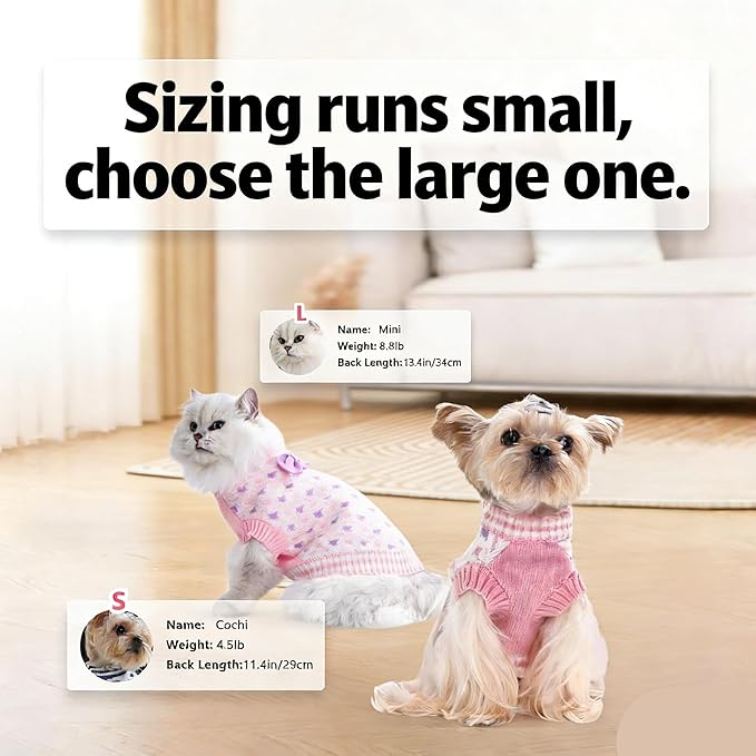 Dog Sweaters for Small Dog Cold Weather Halloween Christmas Puppy Sweater Pet Winter Knit Outfit Chihuahua Pocket Beagle Mini Dachshund Yorkie Schnauzer Clothes for Girls Boys (Pink, M)
