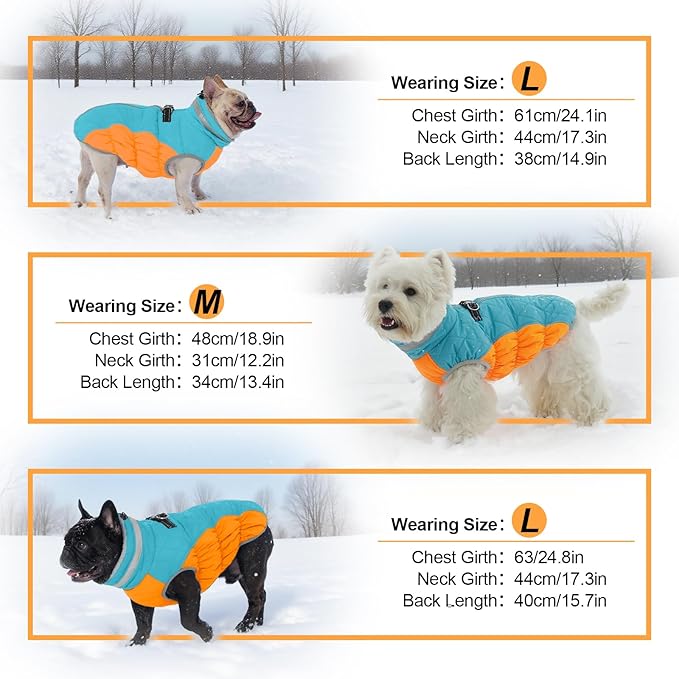 Warm Dog Jackets for Large Dogs, Waterproof Dog Coat with Harness Built in, Zipper Clousure, Fleece Lining for Cold Weather Outdoor Walks, Pet Snowsuit for Shiba Inu, French Bulldog - L