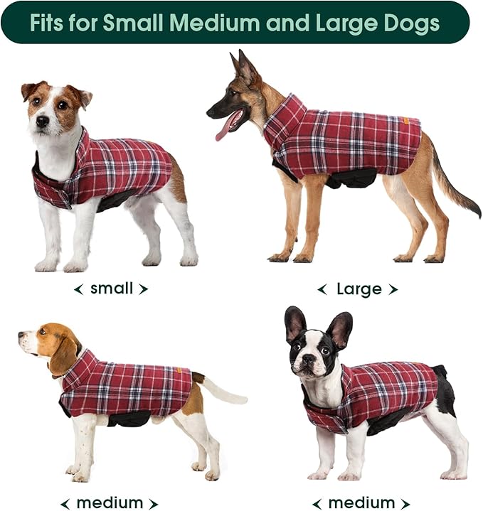 Kuoser Warm Dog Coat, Waterproof Dog Jacket for Extra Large Dogs, Adjustable Durable XXL Doggie Winter Coat Reversible Puppy Cold Weather Apparel from Small to Large Breed, Red XXL