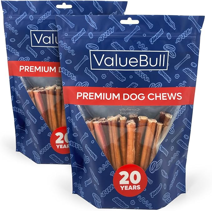 ValueBull Bully Sticks for Dogs, Thick 6 Inch, 50 Count - All Natural, Grass Fed, Single Ingredient, Long Lasting Dog Treats