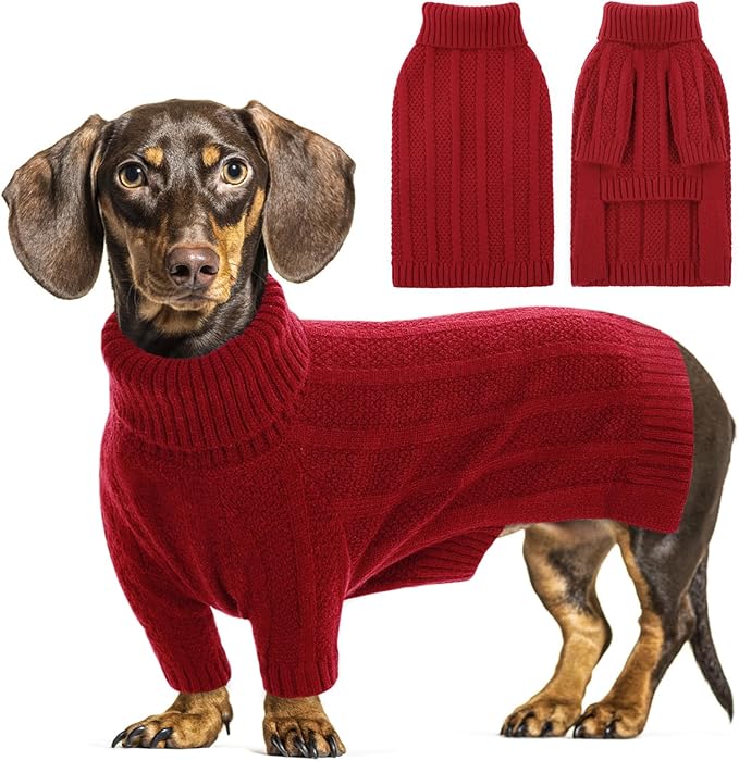 Queenmore Small Dog Sweaters for Small Dogs Girls Boys,Xmas Sweater Puppies,Turtleneck Knitted Sweater for Dog Cat,Cold Weather Pullover for Doggie Male Female,Soft Pet Sweater Pet Apparel(Red,S)