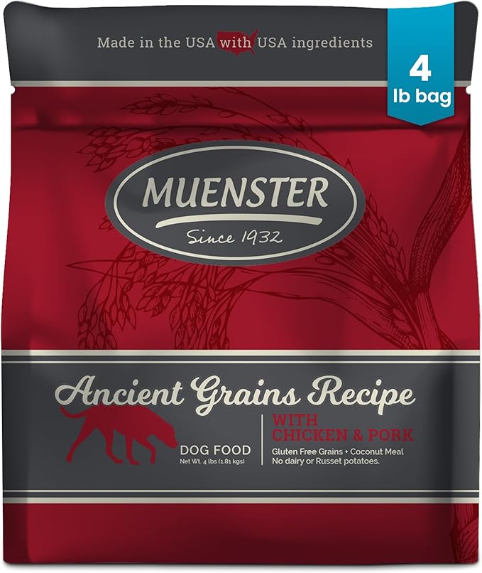 Muenster Ancient Grains Chicken & Pork Dry Dog Food, 4lb - Gluten-Free, High Protein, Digestive Support