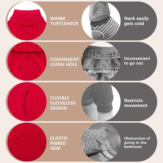 BINGPET Thermal Knitted Dog Sweater for Small Medium Large Dogs,Winter Dog Cat Coat Warm Sweartershirts Outfits,Classic Cable Knit Turtleneck Pullover Dog Jumper Coat Warm Sweartershirts