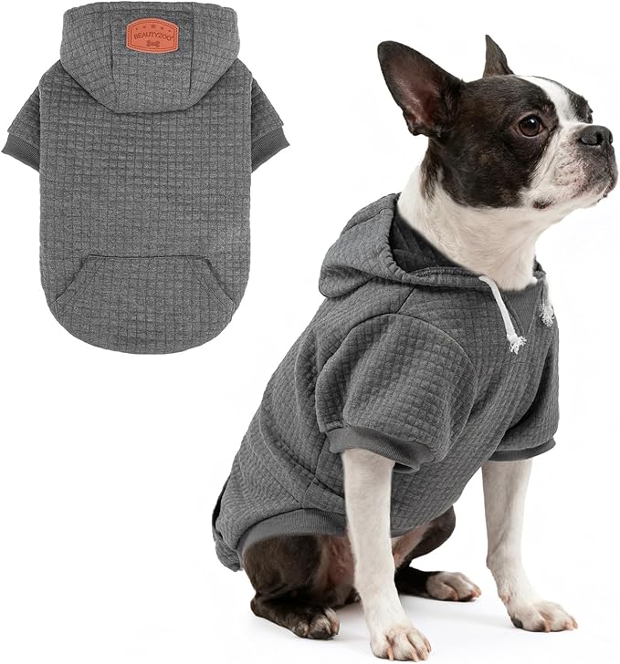 BEAUTYZOO Dog Hoodie with Leash Hole and Pocket,Dog Sweaters for Small Medium Large Dogs Boys Girls,Waffle-Like Laminated Cotton Warm Outfits for French Bulldogs, Pitbull, Winter Puppy Clothes Jacket