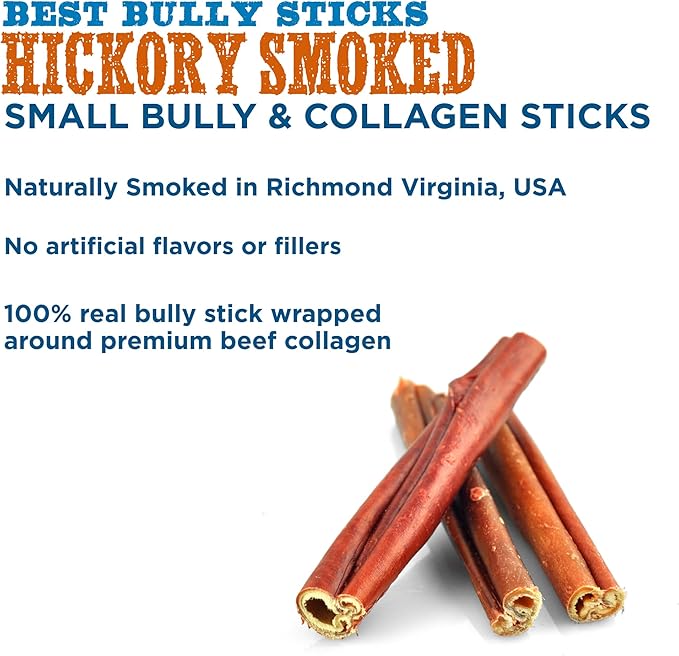 Best Bully Sticks Smoked Bully Sticks with Collagen for Dogs - 5-6 Inch, 5 Count (Pack of 1) - Natural, Grain Free Dog Chews - Medium, Long-Lasting Treats for Aggressive Chewers