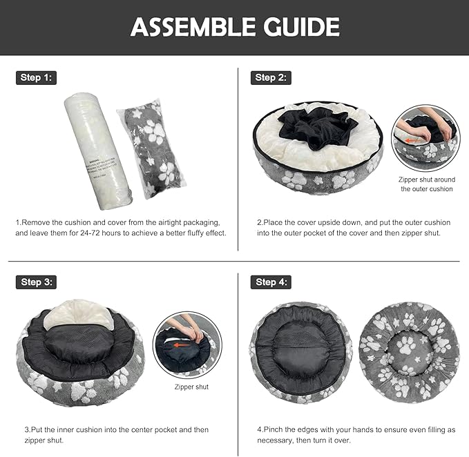 Yaning Donut Dog Beds for Small Dogs, Calming Round Cat Beds for Indoor Cats, Cute 3D Textured Paw Pet Bed with Removable Washable Cover and Anti-Slip Bottom（Grey，20"）