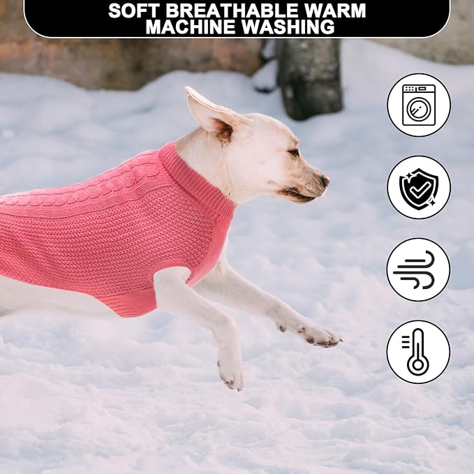 XXL Dog Sweater, Classic Cable Knit Warm Dog Sweatshirt with Reflective Yarn for Girl Boy, Halloween Fall Winter Coat Turtleneck Pullover Clothes Apparel for Small Medium Large Dogs (Pink XXL)
