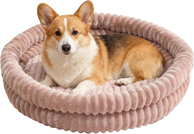 Petinstinct Dog Bed Medium Size Dog, Machine Washable Orthopedic Donut Cat Beds for Indoor Cats, Fluffy Warm Thermal Round Pet Bed with Anti-Slip Bottom for Puppy and Kitten, Dark Pink, 28"x28"x5"