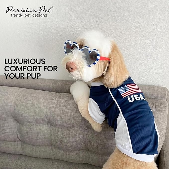 Parisian Pet Dog Jersey - Embroidered “ USA “ Breathable Mesh Fabric - Basketball, Football, and Olympic Sportswear Pet Clothes - Lightweight for Large Dogs - 4XL