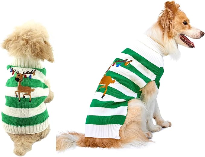 NACOCO Dog Sweater Pet Christmas Elk Bells Sweaters Halloween Reindeer for Small Dog and Cat(Green,XXL)