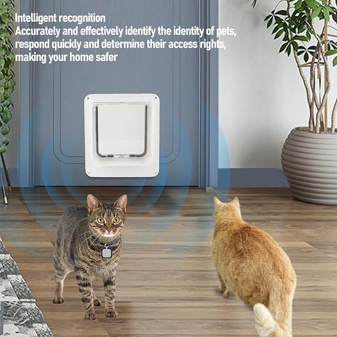 Smart Cat Door, Automatic Sensing Collar Activated Pet Door with 2 Way Entry for Indoor Outdoor, Easy Installation High Grade Plastic Safety Guard