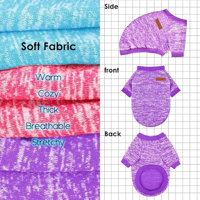 3 Pack Dog Sweaters for Small Dogs Girl Boy Winter Fleece Clothes Warm Soft Dog Sweatshirt Outfit for Dogs Cats Pet Apparel (Rose+Light Blue+Purple, X-Small)