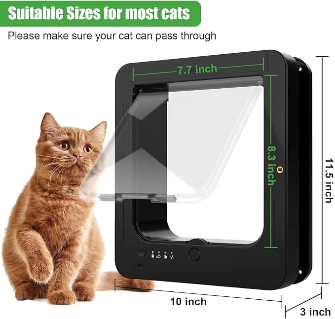 Microchip Cat Flap 11.5" x 10", Automatic RFID Pet Door with 2 Collar Sensors & Remote Control, 4-Way Locking Weatherproof Smart Cat Door for Small Dogs Brown