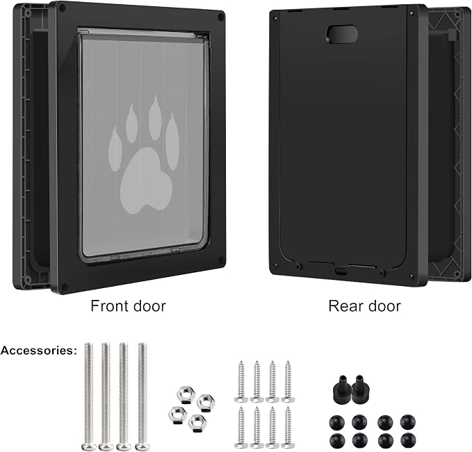 CEESC Large Dog Door, Snap-in Closing Panel, Up to 80 lbs, Durable, Black | Flap 11.75"x16.5", cut-out 12.4"x15.5". Fits doors 1.25-2.06in. Weatherproof ABS, magnetic seal