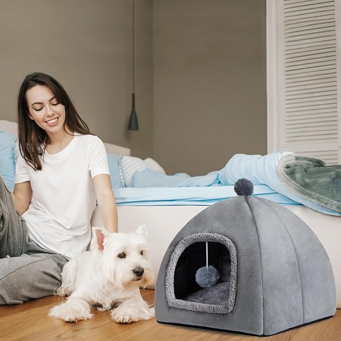 Cat Bed Cave for Indoor, Suitable for Cat Dome Bed, Hideaway Bed for Indoor Cats with Removable Mattress for Kittens.Cat Tent House for Dual Use (L:17"x17")