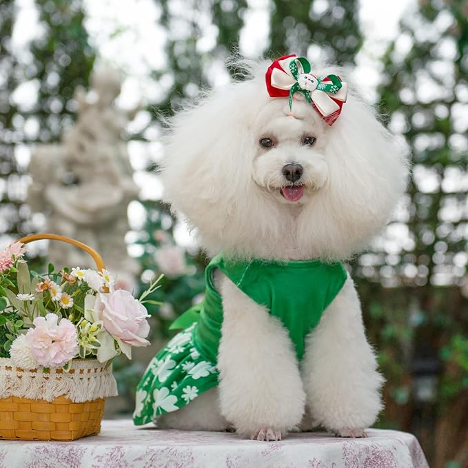 CuteBone St.Patrick's Day Dog Green Dress Velvet for Small Dogs Girl Puppy Dresses Clover Dog Clothes CVA14XXS-D