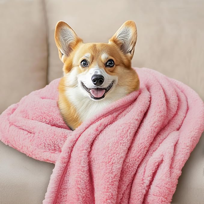 Luciphia 1 Pack 3 Calming Dog Blanket Fluffy Premium Fleece Pet Blankets Soft Sherpa Throw for Dogs Puppy Cat Pink Medium (30" x20")