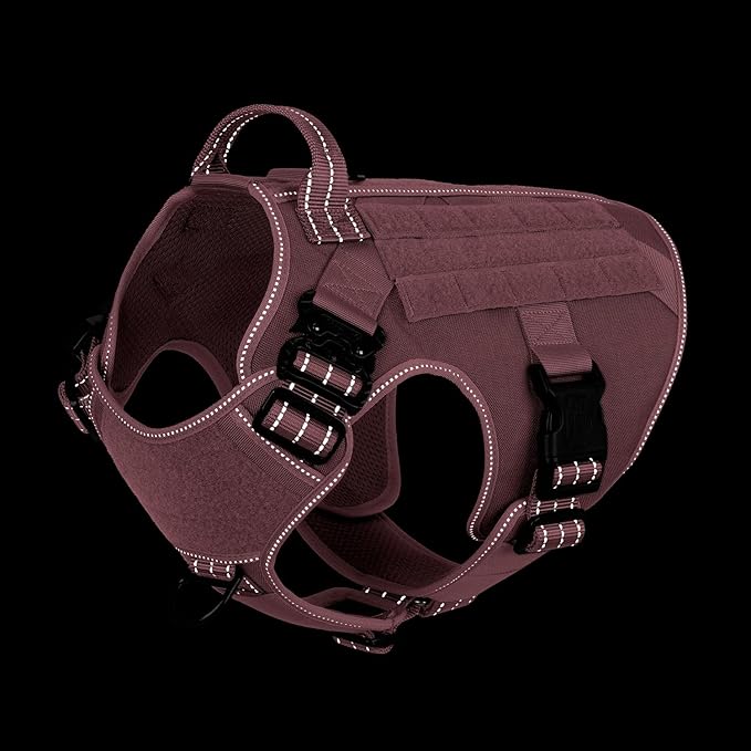 ICEFANG Tactical Dog Harness,X-Large Size, 2X Metal Buckle,Working Dog MOLLE Vest with Handle,No Pulling Front Leash Clip,Hook and Loop Panel (Pink, XL (Pack of 1))