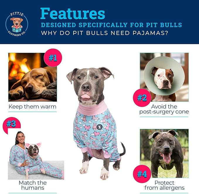 Pittie Clothing Pit Bull Dog Pajamas – Full Coverage Dog Onesie, Soft Pajama Outfit for Medium, Large, XL & XXL Breeds