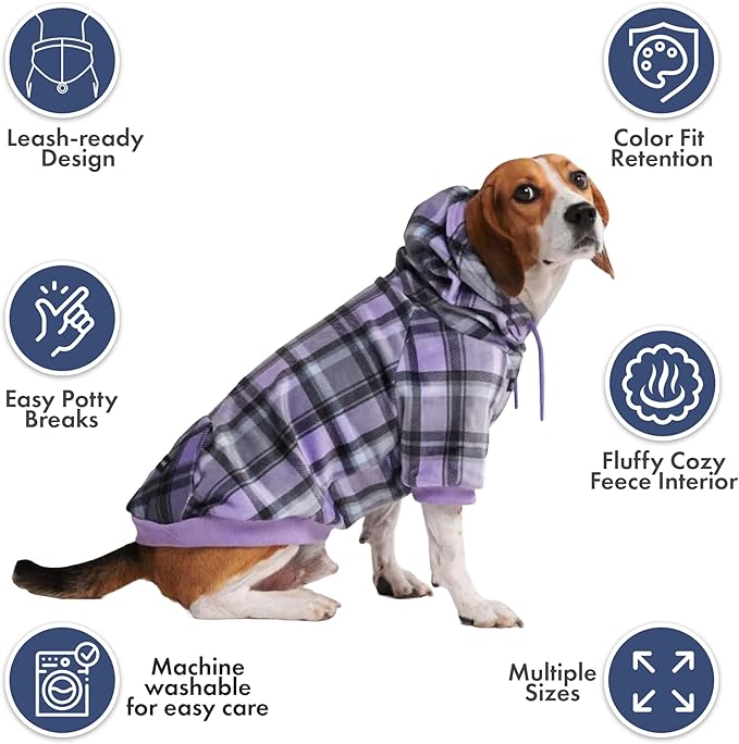 Spark Paws Dog Hoodie – Premium Dog Sweater for Small, Medium, and Large Dogs | Warm Outfits for French Bulldogs, Pitbull, Puppy, Winter Jacket Alternative - Purple Plaid - 4XL
