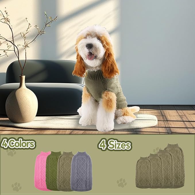 TONY HOBY Small Dog Sweaters Knitted Warm Dog Sweatshirt, Doggy Winter Coat Puppy Cold Weather Pullover Classic Knitwear Doggie Sweater, Thick Warm Winter Pet Clothes (XL, Grey Green)