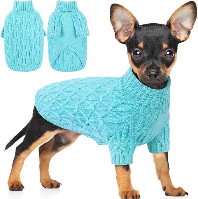 Small Dog Sweater, Dog Sweaters for Small Dogs Male, Doggy Thermal Knitted Winter Sweater Pet Clothes Doggie Turtleneck Sweatshirts Puppy Outfits, Lakeblue S