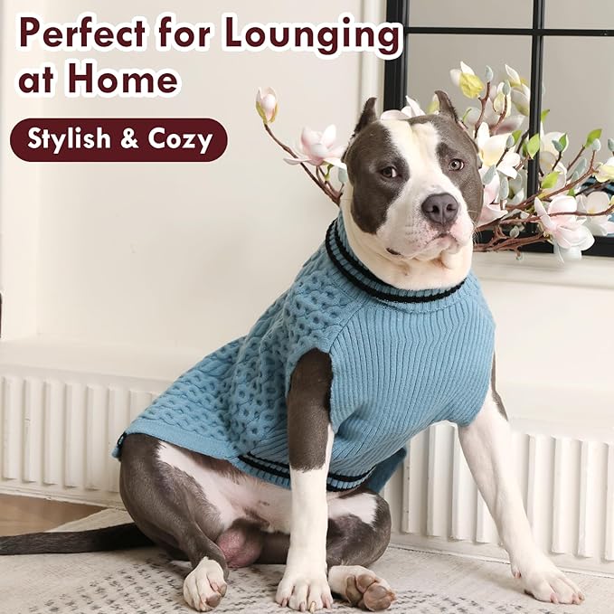 Dog Sweaters for Large Dogs, Fall Turtleneck Knit Fleece Sweater, Warm Soft Stretchy Pullover for Cold Weather, Thick Winter Christmas Sweaters for Dogs Girl Boy, Blue XXL