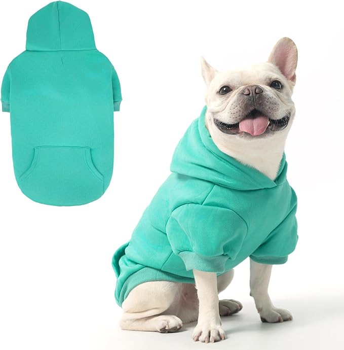 KOOLTAIL Basic Dog Hoodie - Soft and Warm Pet Hoodie Sweater with Leash Hole and Pocket, Dog Winter Coat, Cold Weather Clothes Sweatshirt for Small Medium Large Dogs Puppy Cat Boys Girls Lake Blue L