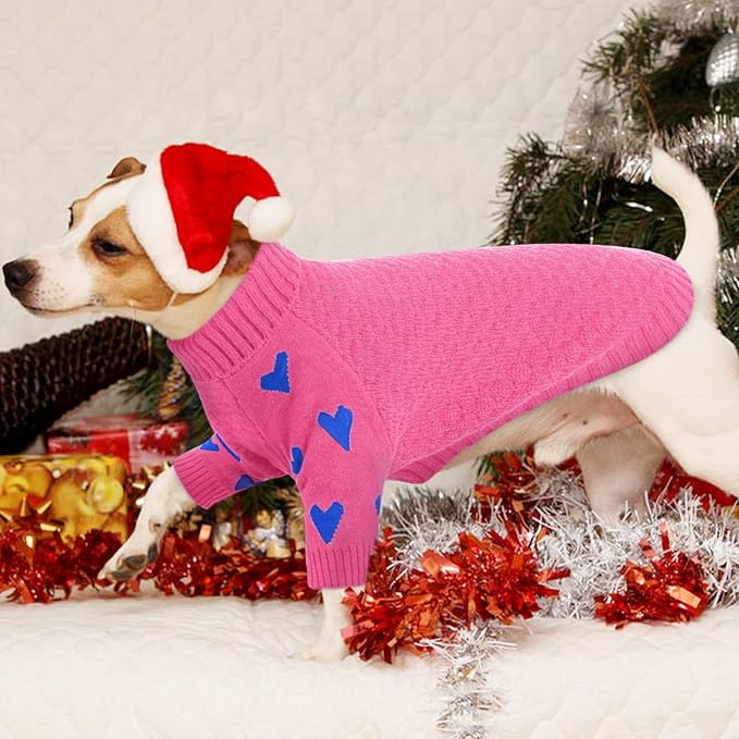 Kuoser Dog Sweater,Soft Small Dog Sweaters Thermal Cable Knit Puppy Sweater, Turtleneck Thick Christmas Pet Sweaters, Cold Weater Doggie Winter Clothes Dogs Outfit Girl Boy for Fall Xmas,Pink S