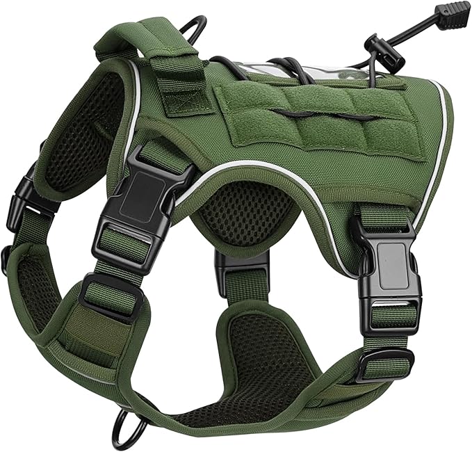 Heavy-Duty Tactical Dog Harness for Large Dogs, No Pull Adjustable Reflective Pet Vest with Molle System, K9 Military-Grade Control for Service Training, Outdoor & 10+ Breeds, Green, Small