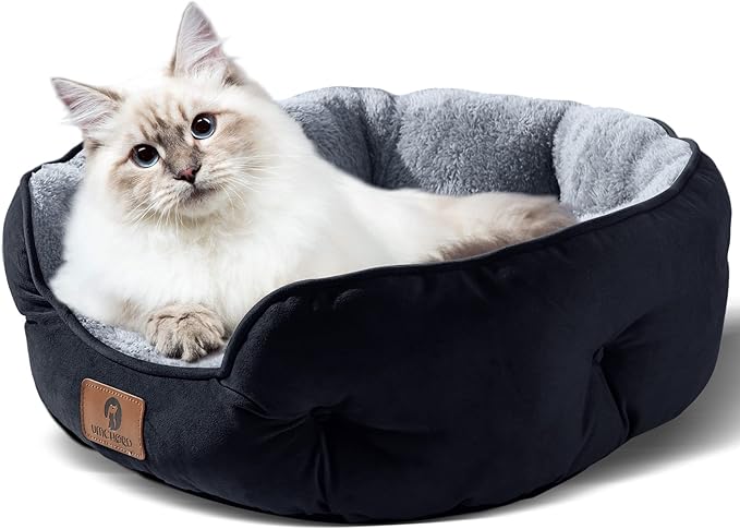 Asvin Medium Dog Bed for Medium Dogs, Large Cat Beds for Indoor Cats, Pet Bed for Puppy and Kitty, Extra Soft & Machine Washable with Anti-Slip & Water-Resistant Oxford Bottom, Black, 25 inches