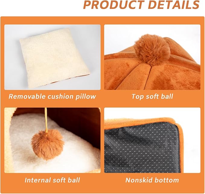 RUONARIER Cat Bed Cave for Indoor Cats,Cat House Tent Bed with Removable Washable Cushioned Pillow, 2-in-2 Kitten Beds for Indoor Kittens,Pet Bed