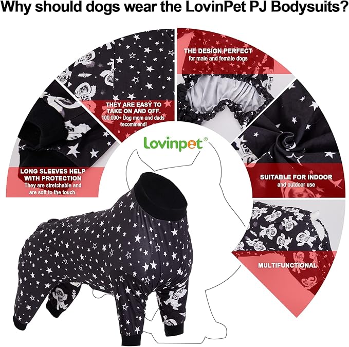 LovinPet Pitbull Outfit - Large Dogs, Slim fit, Lightweight Pullover, Dog PJ's, Full Coverage Dog Pajamas, Outer Space Astronaut Print, Pitbull/Large Breed PJ's/XL