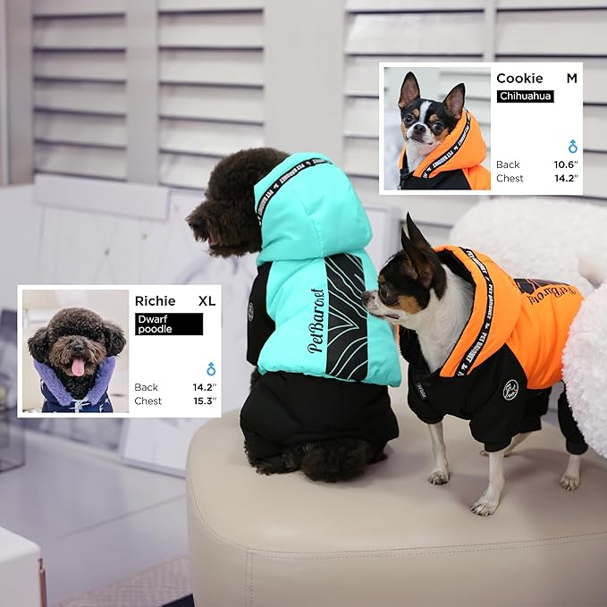 Waterproof Full Body Winter Jacket for Dogs, Dogs Snowsuit, Perfect for Cold Weather, Ideal for Small and Medium Breeds (Orange, M:Chest 15'', Length: 11'')