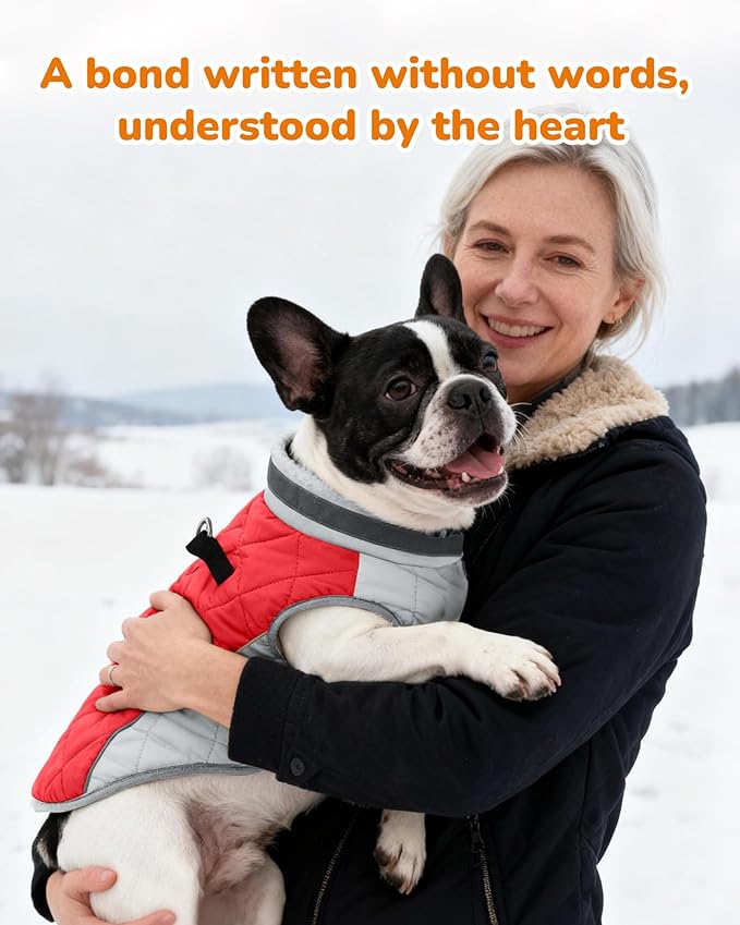 Dog Coat for Medium Dogs, Adjustable Dog Jackets for Cold Weather, Reflective Winter Coat with Built-in Harness, Snowsuit Fits Dogs 14-25 lbs and Up, Size M Red