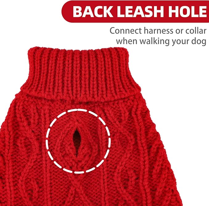 PUPTECK Dog Sweater, Turtleneck Warm Knitted Pullover Coat, Thick Cable Knitwear Clothes in Winter, Pet Apparel Outfits for Small Medium Dogs, for Cold Weather Indoor & Outdoor, Red XS