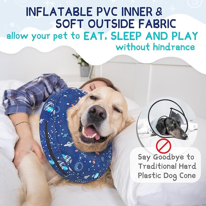 Supet Inflatable Dog Cone Collar Alternative After Surgery, Dog Neck Donut Collar Recovery E Collar, Soft Pet Cone for Small Medium Large Dogs