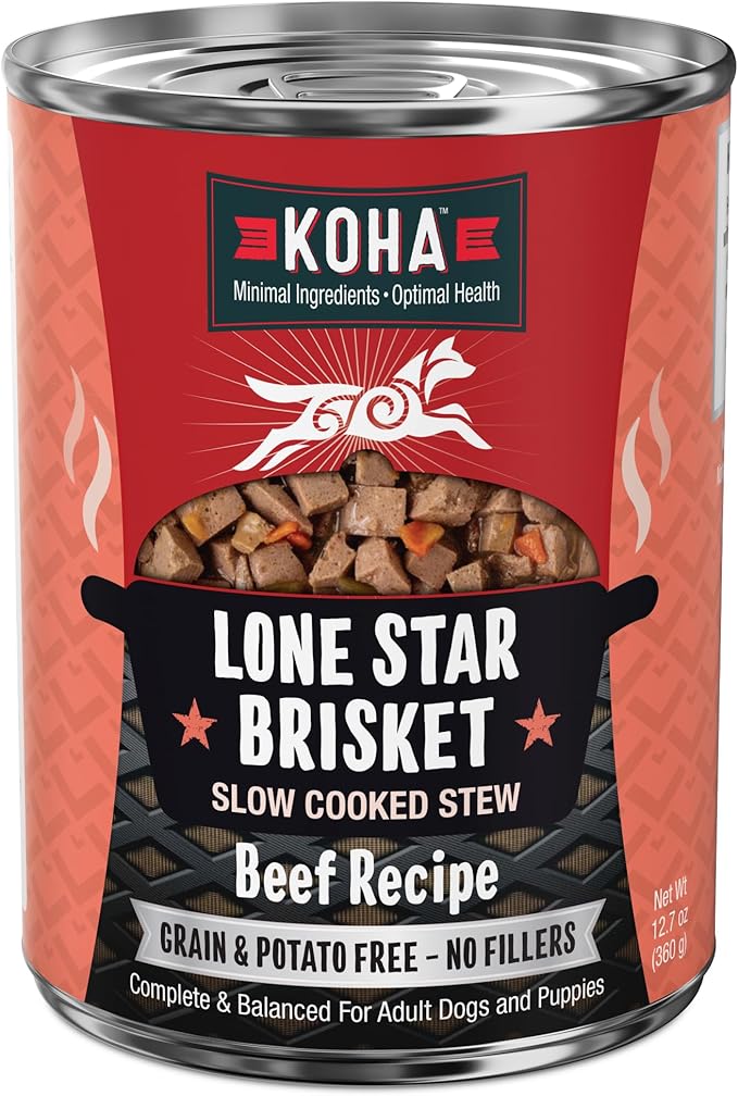 KOHA Lone Star Brisket Stew for Dogs with Beef, High Protein Wet Dog Food, 12.7oz Cans (Case of 12)