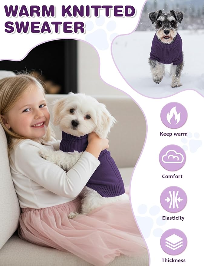 Dog Sweaters for Small Medium Large Dog, Classic Turtleneck Pet Clothes Warm Thermal Doggy Winter Coat, Thick Double Knitting Collar Pullover Cold Weather Puppy Jacket for Indoor & Outdoor Wear