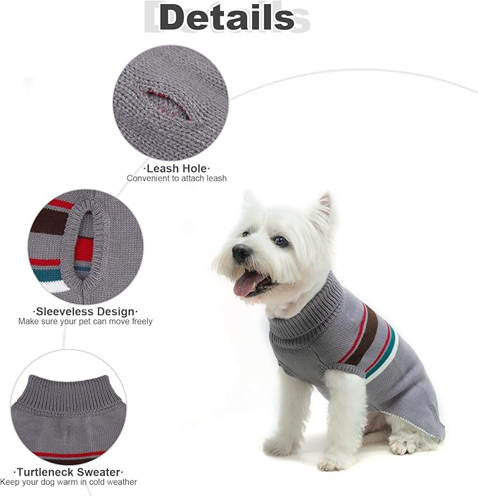PAWCHIE Dog Sweater for Medium to Large Dogs, Warm Turtleneck Thick Coat with Leash Hole, Stretchy Knitted Outfit for Small to Large Doggy Puppy Cat, Grey M