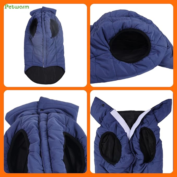 PetWarm Reversible Dog Cold Weather Coats, Waterproof Dog Puffer Vest, Vest for Dogs with Hook-and-Loop Strap, Windproof Outdoor Coat for Winter Walks and Snowy Days, Blue, XL