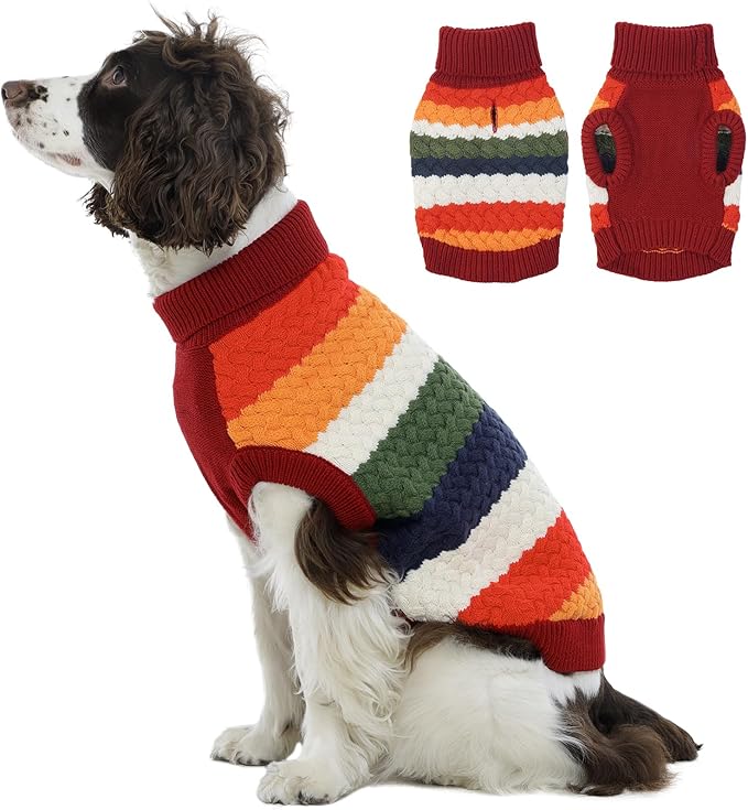 Kuoser Dog Sweater, Thermal Knitted Winter Clothes for Large Dogs, Dog Christmas Sweater Turtleneck Knitwear for Fall Winter, Warm Sweaters for Dogs, Puppy Holiday Pullover Pet Outfit, Red 2XL