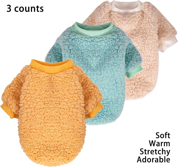 Dog Sweaters Clothes Coat for Small Dogs Boy or Girl Cat Puppy Coat Sweatshirts Soft Warm Fluffy Winter Jacket Apparels (Cream,Iceblue,Yellow, X-Small)