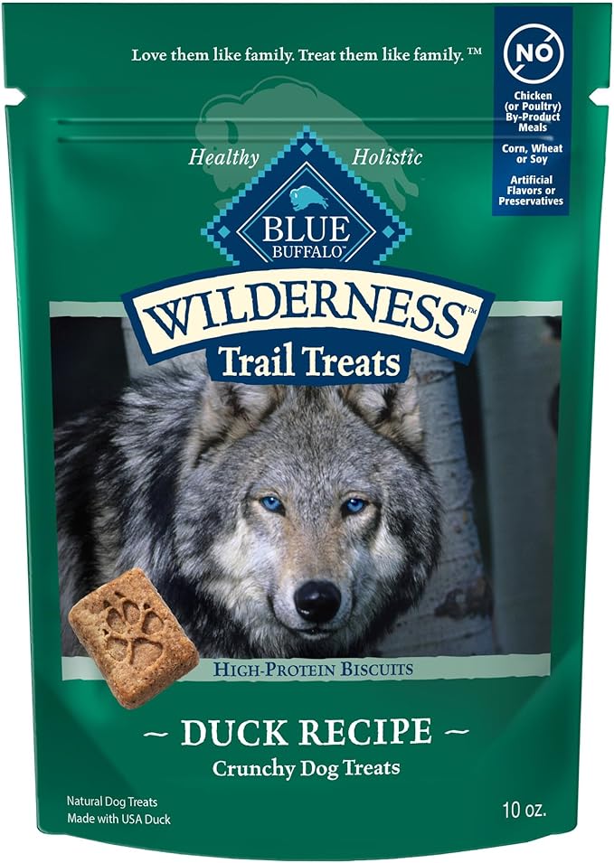 Blue Buffalo Wilderness Trail Treats High Protein Grain Free Dog Biscuits Crunchy Dog Treats, Duck Recipe, 10-oz Bag