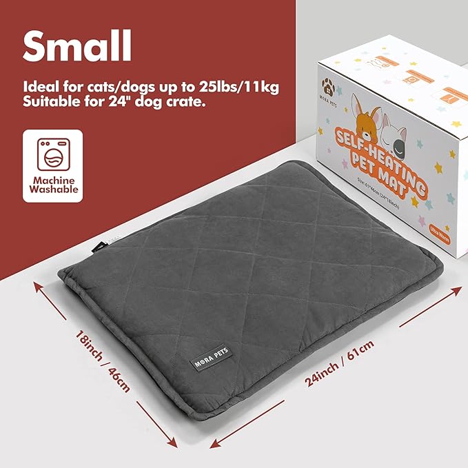 Mora Pets Self Heating Cat Bed Self Warming Cat Pad Thick Thermal Pet Bed Mat 24 x 18 Inches with Removable Cover Machine Washable Ultra Warm Mat for Outdoor Indoor Cats and Small Dogs