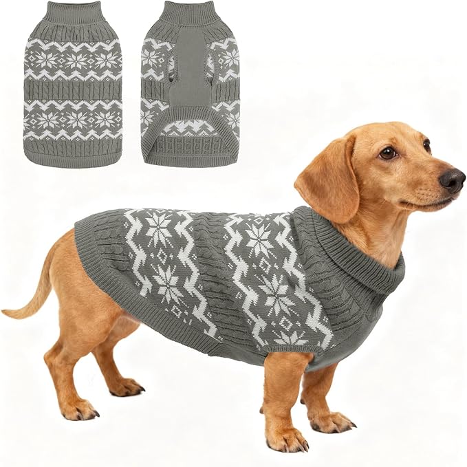 BEAUTYZOO Dog Christmas Sweater for Medium Dogs Boy Girl,Thick Warm Winter Turtleneck Pullover Cable Knit Big Dog Sweaters Pitbull Labrador Golden Retriever Clothes Male Female Pet Jacket, Navy Grey M