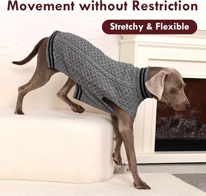 Dog Sweaters for Large Dogs, Fall Turtleneck Knit Fleece Sweater, Warm Soft Stretchy Pullover for Cold Weather, Thick Winter Christmas Sweaters for Dogs Girl Boy, Grey XXL