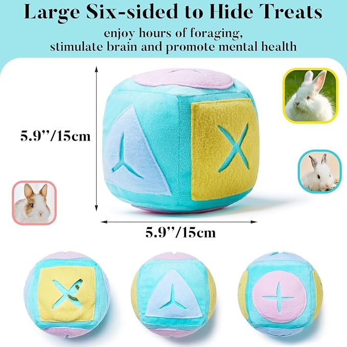 2Pcs Rabbit Foraging Toy with Bell, Washable Puzzle Feed Game Toy