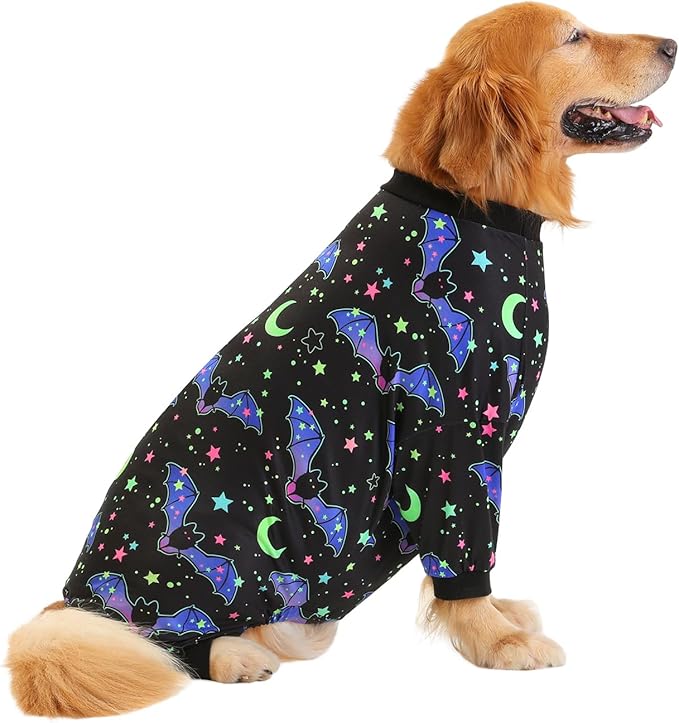 HDE Dog Pajamas One Piece Jumpsuit Lightweight Dog PJs Shirt for M-3XL Dogs Starry Bats - 3XL