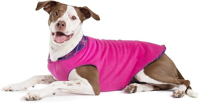 Goldpaw Duluth Double Fleece Dog Sweater Vest for Medium Dogs - Soft, Stretchy Dog Fleece - Warm Pet Jacket for Fall and Winter - Premium Pet Outerwear - Machine Washable - Mulberry/Fuchsia - Size 18